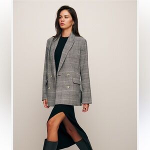 Reformation Winston Check Double Breasted Blazer Jacket